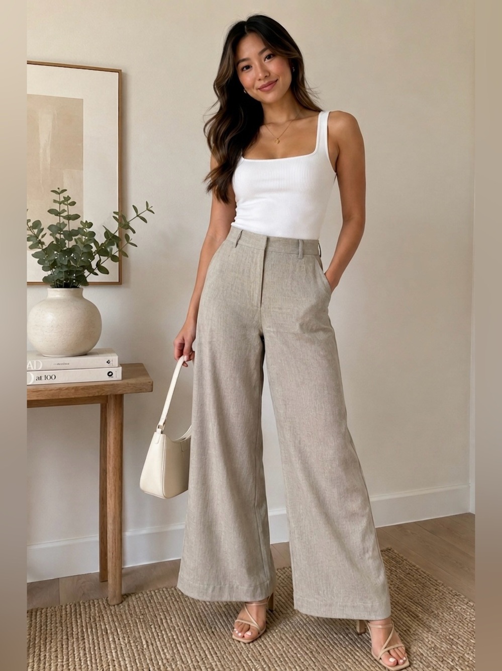 Dynamite Wide‑Leg Tailored Pants – Light Taupe, Size 4